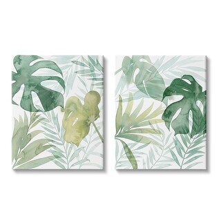Stupell Layered Lush Green Plant Leaves 2 Piece Canvas Wall Art Set by ...