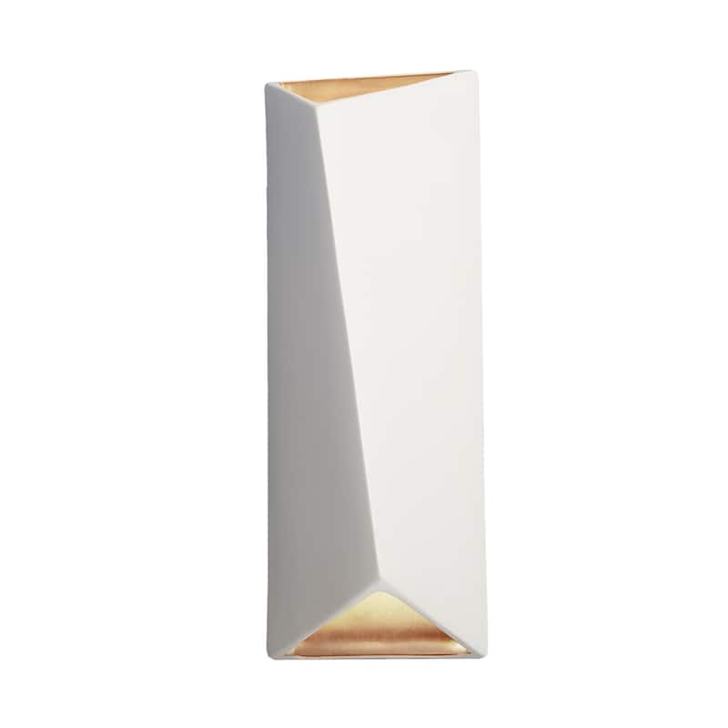 Justice Design Group Ambiance Large LED Ceramic Diagonal Rectangle Wall Scone with Open Top & Bottom - Matte White/Champagne Gold