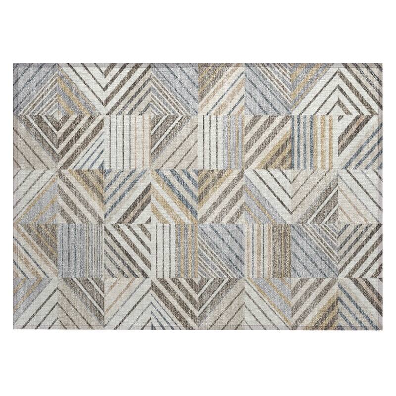 Machine Washable Indoor/ Outdoor Geo Mosaic Chantille Rug