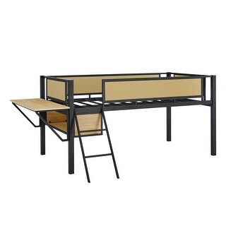 Twin Size Metal Loft Bed with LED Lights, Storage Shelves and Ladder
