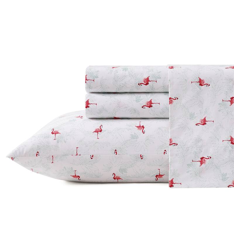 Tommy Bahama Cotton Printed Sheet Sets and Pillowcase Pairs - Queen - Flamingo Santa Red