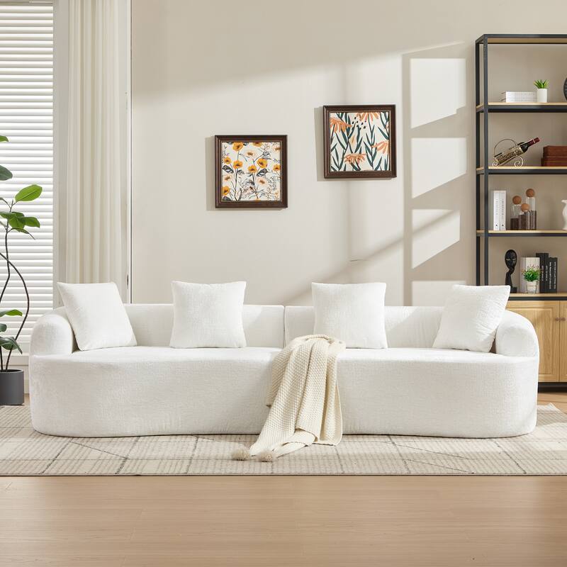 Curved Loveseat Sofa, 110'' Chenille 2-Seater Couch Deep Seat Sectional Couch with 3 Plush Pillows