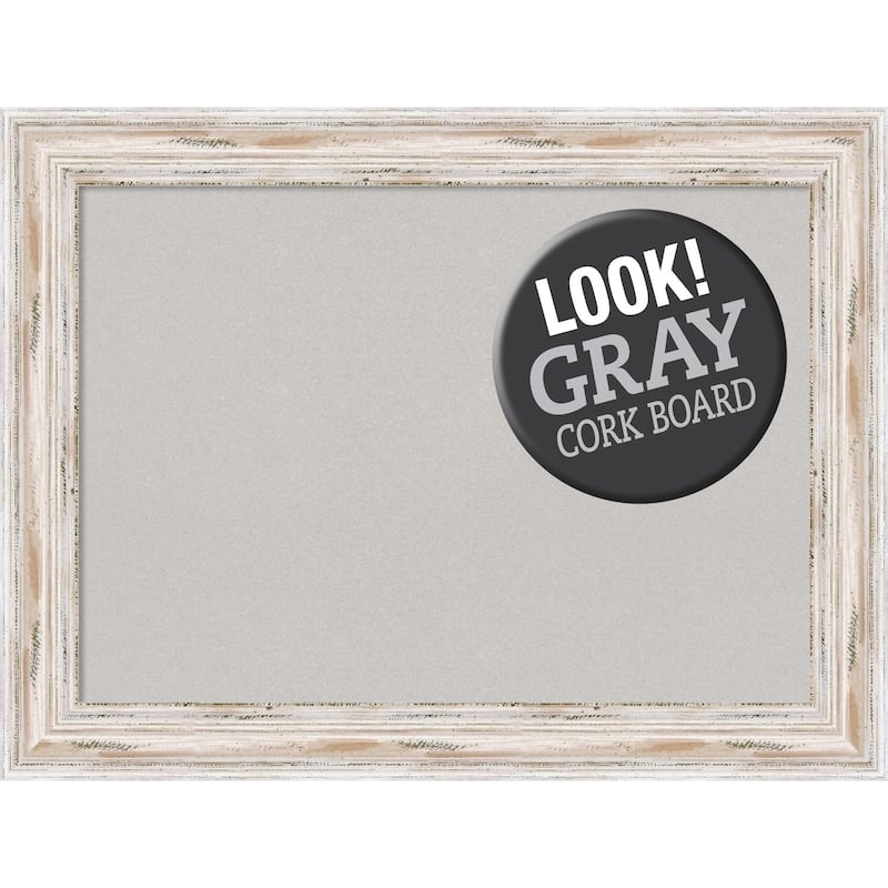 Framed Grey Cork Board, Alexandria White Wash - large - 33 x 25"