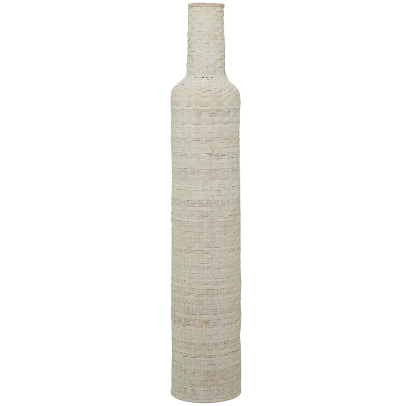 Bamboo Wood Tall Woven Floor Decorative Vase - White - Roche River Decor