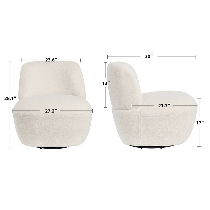Modern 27" W Swivel White Boucle Upholstered Accent Chair