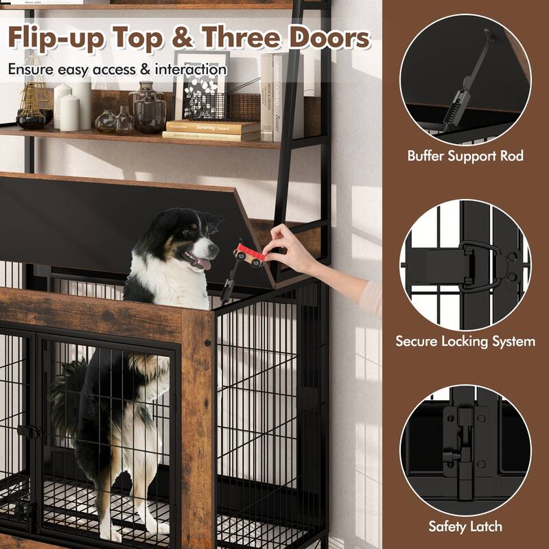Gymax Dog Crate Furniture w/ Storage Shelves Industrial Dog Kennel w/