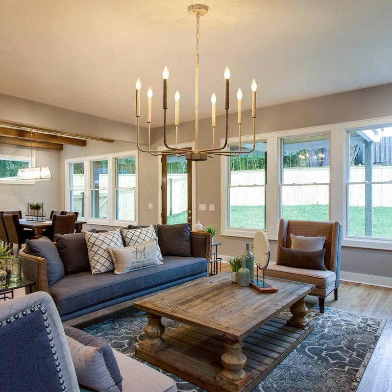8-Light Modern Farmhouse Candle Chandelier for Kitchen Island Living Dining Room Bedroom