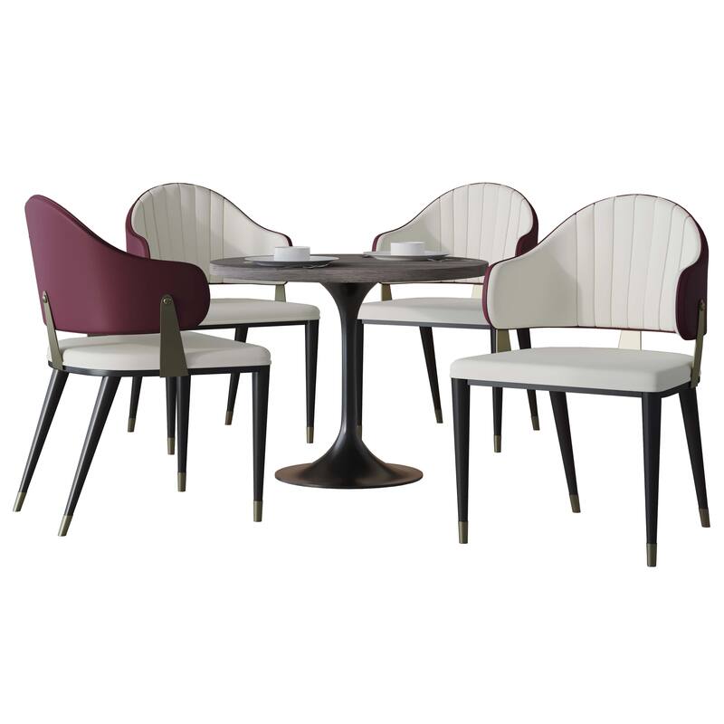 5-Piece Dining Set 36-Inch Square Resin Top Dining Table and 4 Leather Arm Chairs - Red
