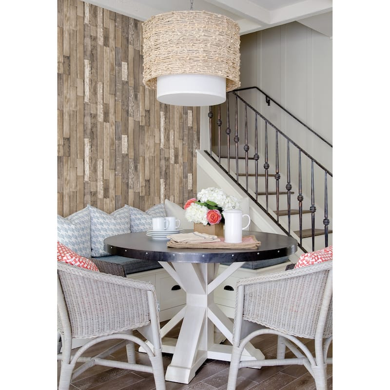 Brewster Barn Board Brown Thin Plank Wallpaper - 20.5 x 396 x 0.025