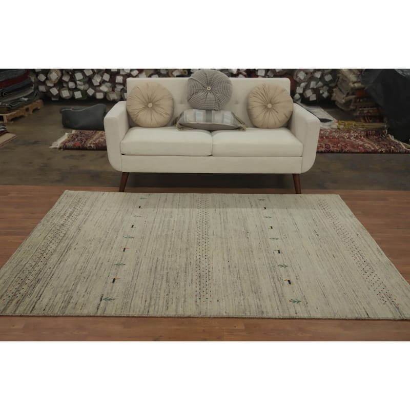 Hand Knotted Oriental 100% Wool Carpet Tribal Animal Pictorial Beige & Ivories Gabbeh Area Rug - 7' 3'' X 5' 3''