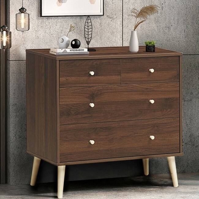 31.5” Wide Modern 4 Drawer Dresser with Easy Glide Rails and Rubber Wood Frame for Bedroom