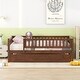 preview thumbnail 2 of 9, Versatile Wood Daybed with Trundle and Fence Guardrails, Walnut