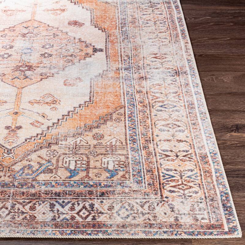 Livabliss Luisa Distressed Medallion Printed Machine Washable Area Rug