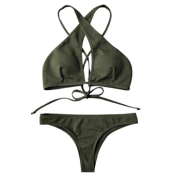 Zaful Swimwear For Women 2017 Keyhole Rib Cotton Elastic Texture Wrap Bikini Set Polyester Straps Bathing Suit Maillot De Bain Overstock 27523014