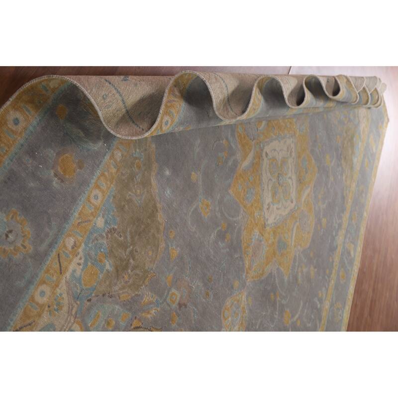 Hand Knotted Oriental 100% Wool Carpet Traditional Floral Greys & Charcoal Tabriz Area Rug - 12' 8'' X 9' 3''