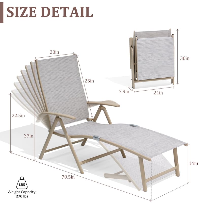 VredHom Outdoor Portable Folding Chaise Lounge Chairs (Set of 2) - 70" L x 20" W x 14" H