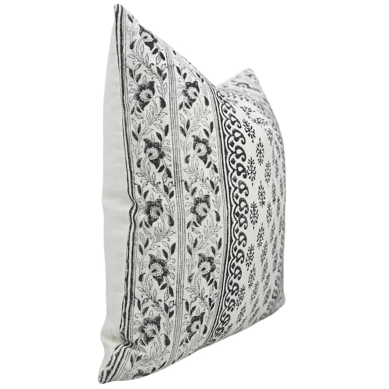 Linen Farmhouse Block print pillow Cover Flower Buta