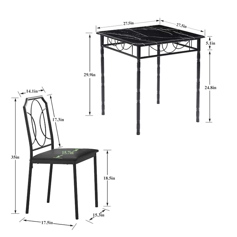 3-Piece Dining Table Set with 2 Chairs for Home Kitchen Breakfast Nook
