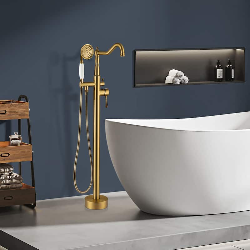 Topcraft Single Handle Floor Mounted Freestanding Tub Filler with Handshower