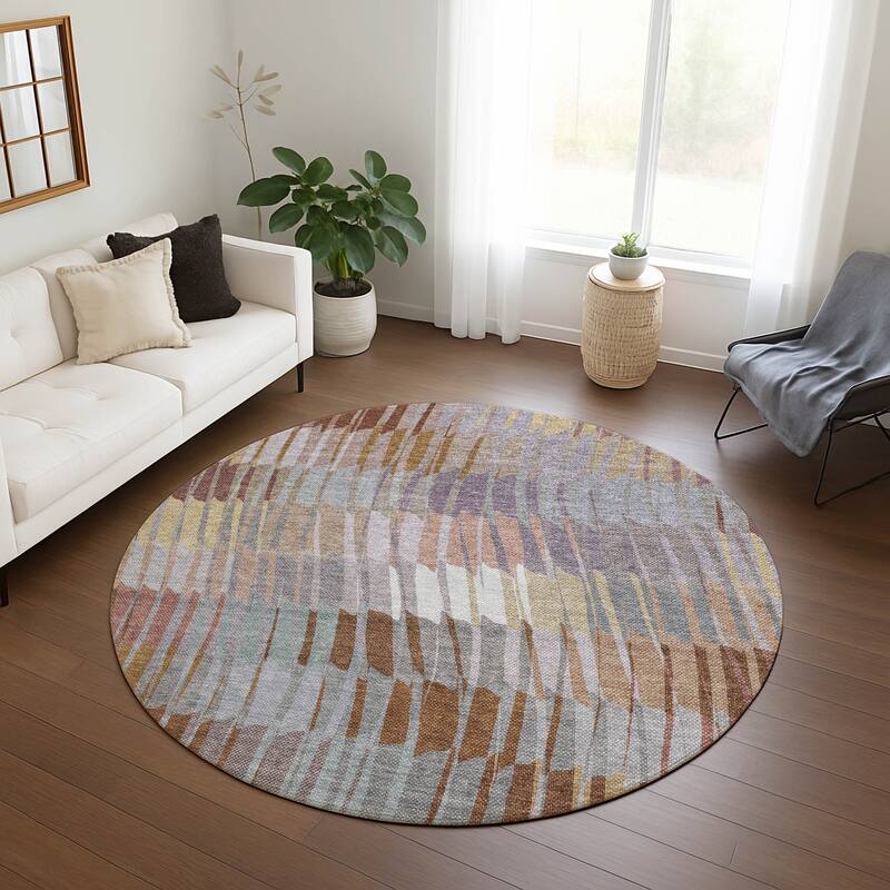 Machine Washable Indoor/ Outdoor Casual Stripe Chantille Rug