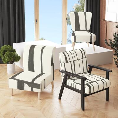 Designart "Minimalist Black And White I" Upholstered Transitional Accent Chair - Arm Chair