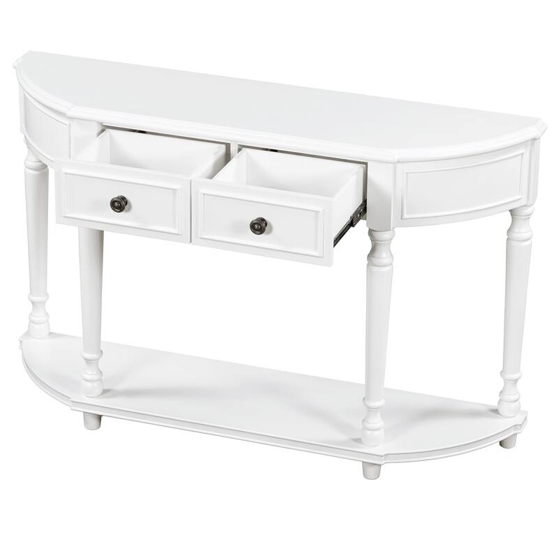 Merax Retro Circular Curved Console Table with Two Top Drawers