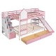preview thumbnail 7 of 6, Full-Over-Full Castle Shaped Bunk Bed with 2 Drawers, 3 Shelves, Storage Staircase & Slide, Solid Wood Slat Support, for Kids