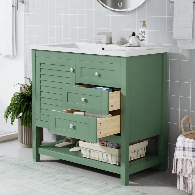 36 inch MDF Freestanding Bathroom Vanity in Green without Counter Top