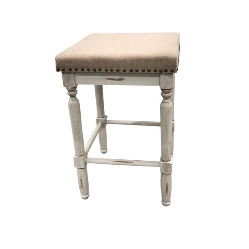 Solid Square Upholstered Seat Barstools - 24" - Set of 2 - Beige