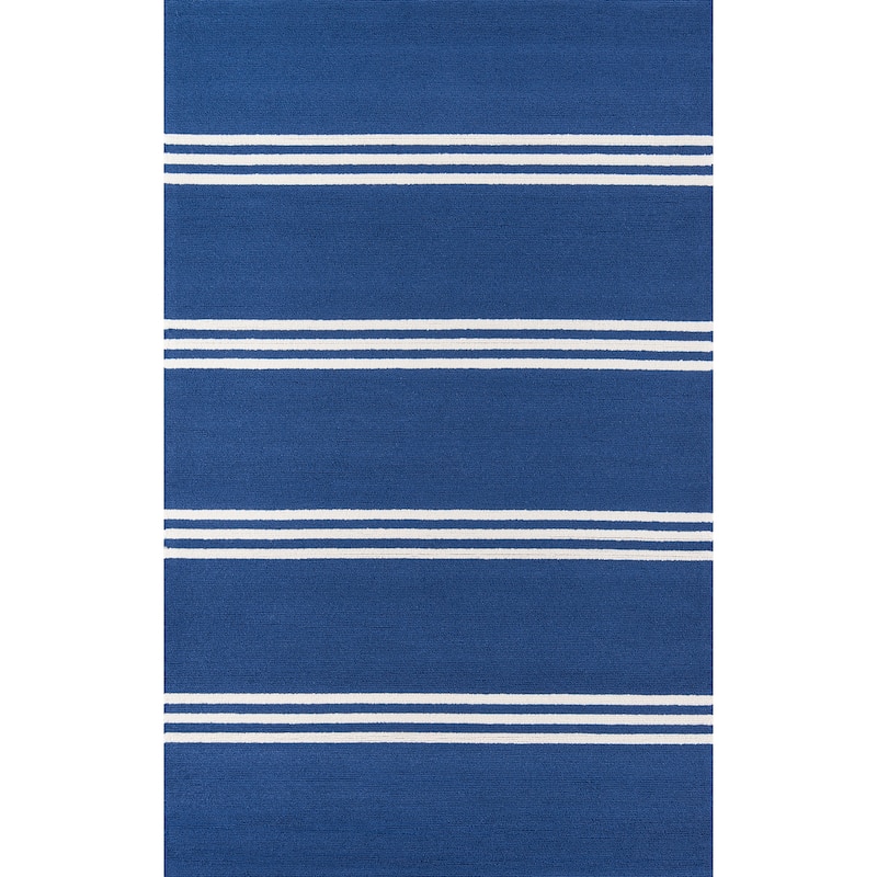Momeni Veranda Hand Hooked Contemporary Striped Indoor Outdoor Rug - 2' x 3' - Maritime Blue