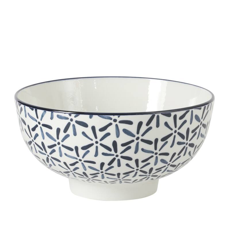 Gibson Home Castle Way 4-Piece Serving Bowl Set, 8 Inch Stoneware Bowls, Blue & White Assorted Pattern, Decorative Everyday Use