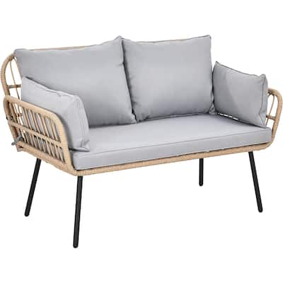 Fernald Patio Wicker Loveseat Sofa with Cushions and Lumbar Pillows