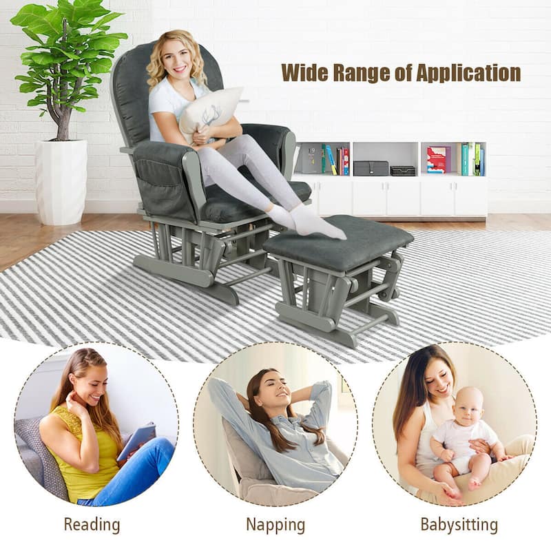 Gymax Baby Nursery Relax Rocker Rocking Chair Glider & Ottoman Set w/