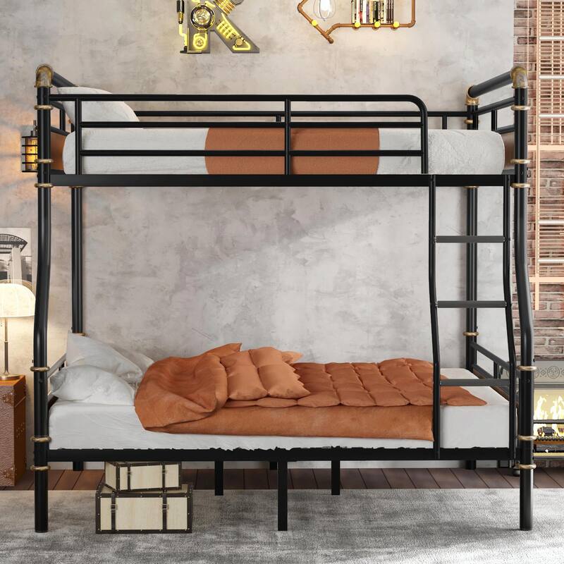 Metal Bunk Bed, Industrial Detachable Bunkbeds with Safety Guard Rails for Teens