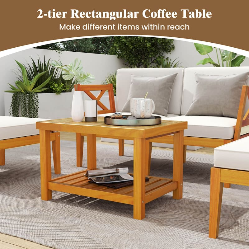 Costway 5 PCS Acacia Wood Patio Chaise Lounge Chair Set with 2-Tier - See Details
