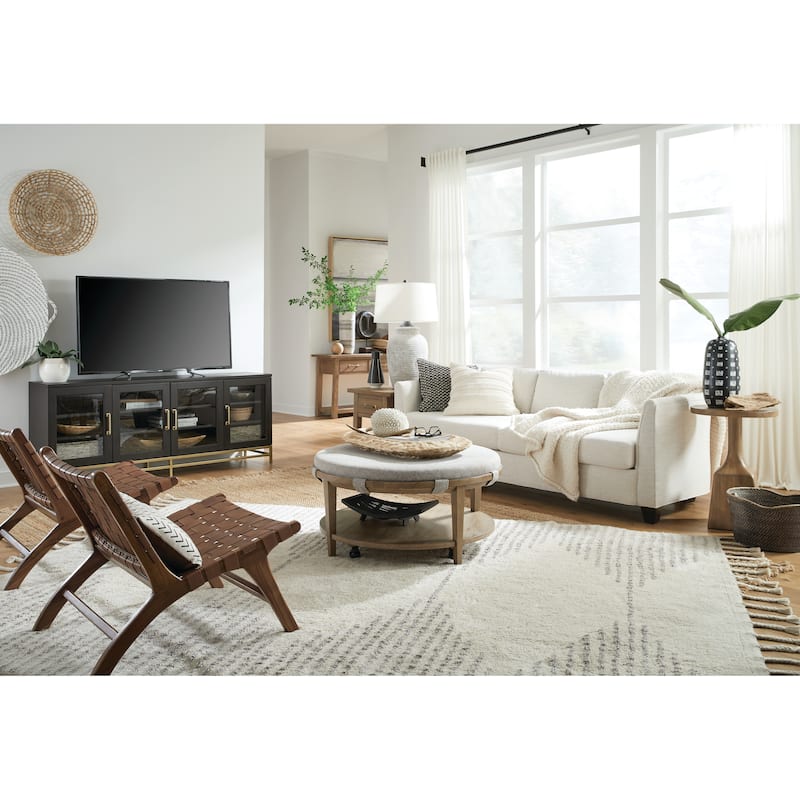 Magnussen Home Lindon Belgian Wheat Grey Round Cocktail Table With Casters - 38''W x 38''D x 18''H