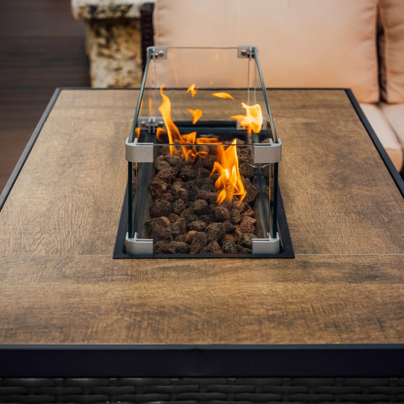 Empyrean Outdoor 43" Wicker Fire Pit Table with Glass Shield