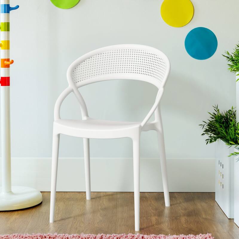 32.25" White Mesh Outdoor Patio Round Dining Chair