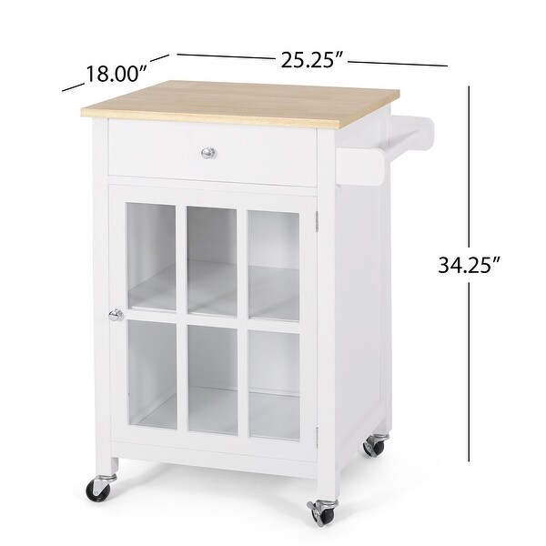 Maynard Indoor Glass Paneled Kitchen Cart with Wheels by Christopher Knight Home