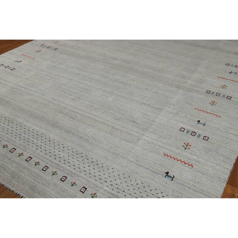 Hand Knotted Oriental 100% Wool Carpet Tribal Tribal Greys & Charcoal Gabbeh Area Rug - 9' 9'' X 8' 0''