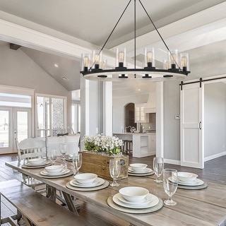 Allegray 12-light Farmhouse Faux Wood Wagon Wheel Chandelier with UL Certified - 42 inches