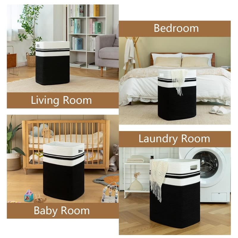 Laundry Hamper-Laundry Basket,Tall Cotton Storage Basket with Handles - 16*13*22