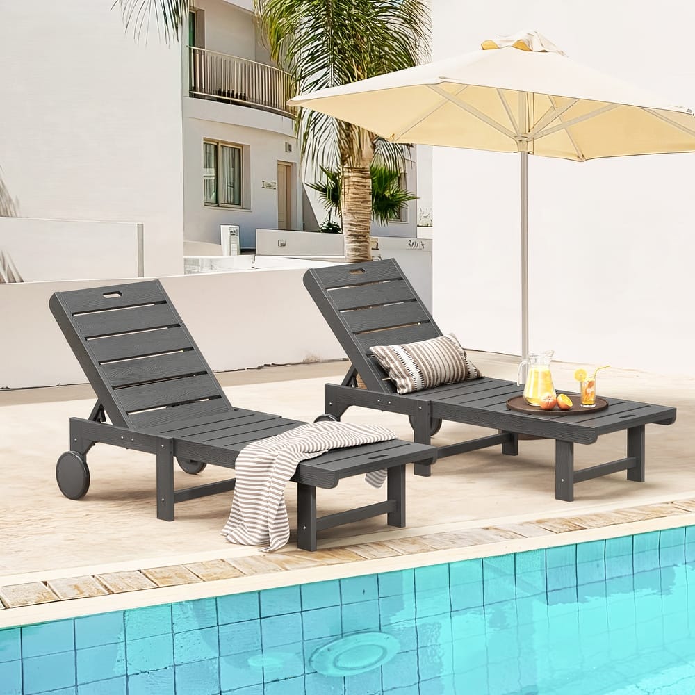 Set of 2 HDPS All Weather Outdoor Chaise Loung Chairs with Adjustable Backrest