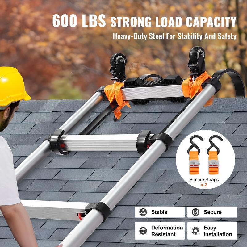 Ladder Roof Hook, 2 Pack with Wheel Heavy Duty Steel Ladder Stabilizer, Roof Ridge Extension for Damage Prevention