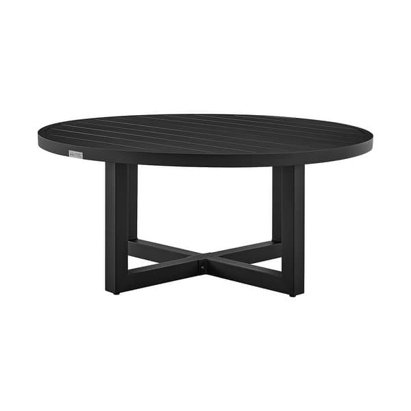 42 Inch Round Patio Coffee Table, Aluminum Frame, Slatted Top 42L x