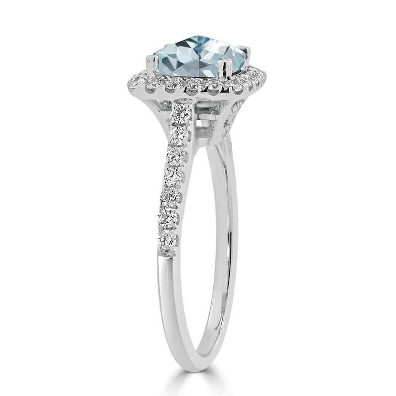 Auriya 3/4ct Cushion-cut Aquamarine and Halo Diamond Engagement Ring 1/2cttw 14k Gold