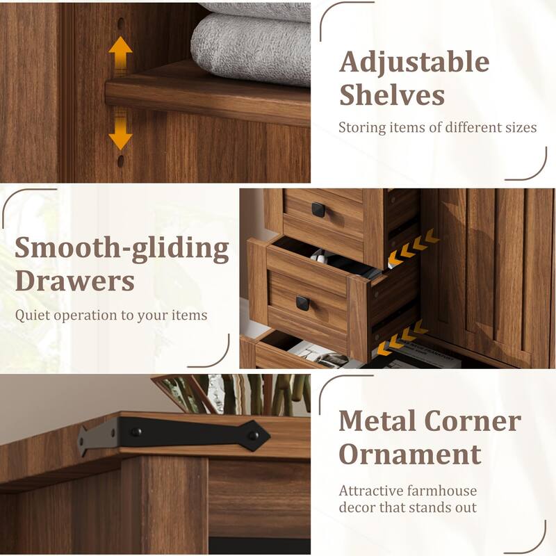 Farmhouse 5 Drawer Dresser for Bedroom, 48" Tall Wood Dresser Chest of Drawer with Sliding Barn Door