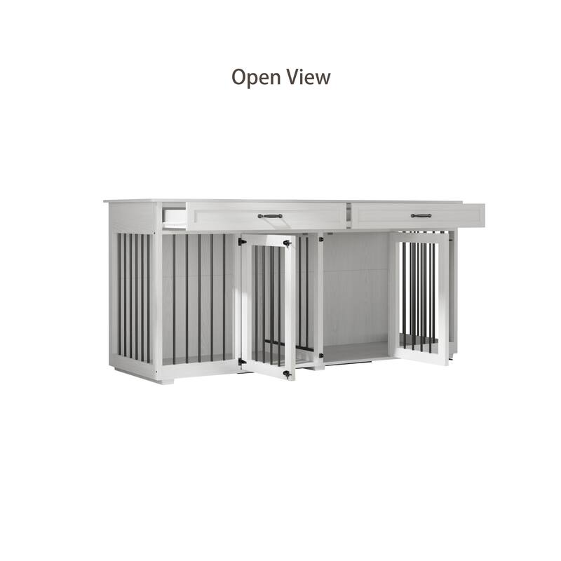 72.4 Inch Wooden Large Furniture Dog Crate with Drawers & Divider
