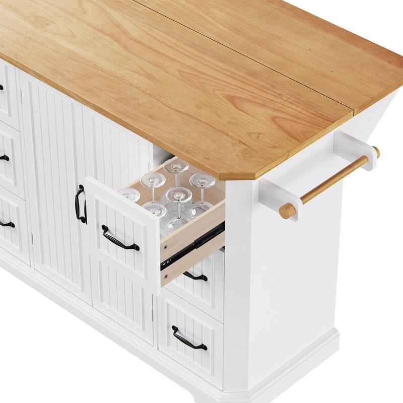 Kitchen Island with Drop Leaf,Features Power Outlet and Ample Storage