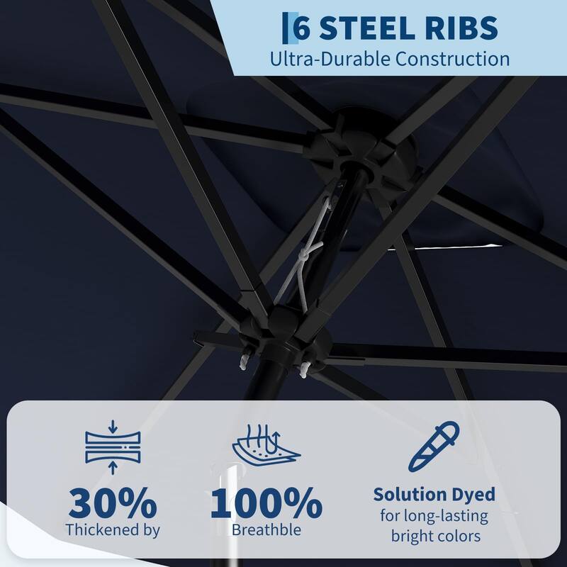 10'X6.5' Rectangular Outdoor Umbrella, with Crank & Push Button Tilt